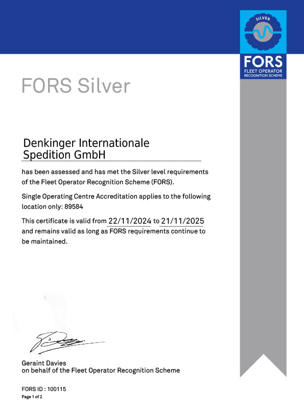 FORS silver Zertifizierung 2025